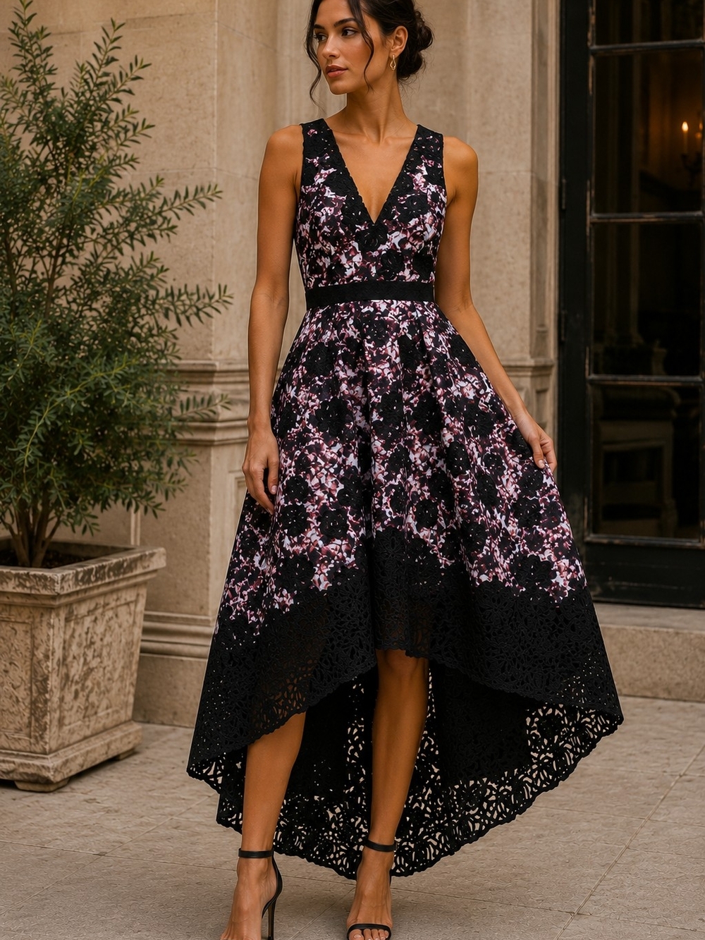 ML Monique Lhuillier Dress Size 8 Floral Lace Fit & Flare Midi Cocktail NWT